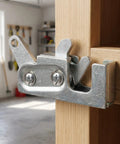 Close-up of RV Compartment Door Latch With Single Hand Operation, Flush Mount Push Button Camper Cabinet Lock in galvanized steel