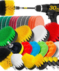 Holikme 30-pack drill brush attachments set with assorted scrub pads and sponges for grout, tiles, sinks, car cleaning