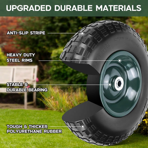 13 Inch Solid Flat Free Wheel With 4.00-6 Tire Airless Rubber Wheel showcasing cutaway of anti-slip stripes and heavy duty steel rims