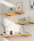 Wooden shelves mounted with Heavy Duty 6 Pack Floating Shelf Brackets 10 Inch Hidden L Brackets in a modern black iron finish