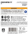 CR2016 3V Lithium Coin Cell Batteries 5 Pack safety warning label with ingestion hazard and usage instructions