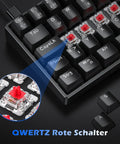 Close-up of Compact 60 Percent Mechanical Gaming Keyboard Featuring Silky Linear Red Switches And Detachable Type C Cable, showing red switches.