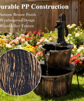 Rustic Two Tier Barrel Waterfall Fountain For Backyard Patio And Garden Bronze Finish 27 Inch Electric Water Feature