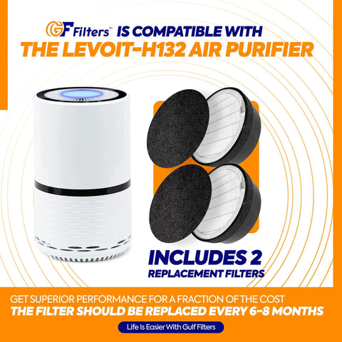 2 Pack Replacement Filter For Levoit LV-H132 Air Purifier, H13 True HEPA 3 In 1 Filtration With Activated Carbon displayed