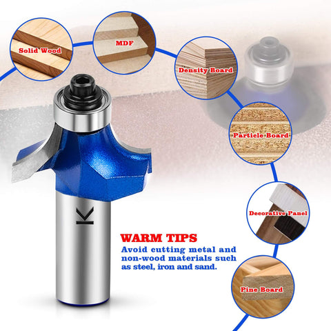 Roundover Router Bit Set Pro Grade With 1/2 Inch Shank Radius Options 1/4, 3/8, 1/2 Inch Carbide Tip Two Flutes Bearing Guide