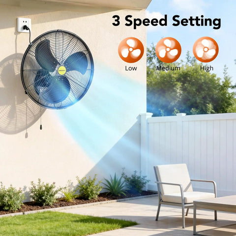 Beastly 20 Inch High Velocity Metal Industrial Oscillating Wall Fan With Three Speed Settings Up To 5300 CFM on patio wall