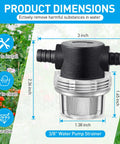 Two Pack Water Pump Strainers With Three Eighth Inch Hose Barb Inline Mesh Filter Screen Twist On Plumbing Strainers dimensions