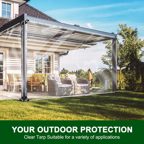 Built Tough 3 By 6 Foot Heavy Duty Clear Vinyl Tarp With Reinforced Grommets 14 Mil waterproof PVC shield for patio protection.