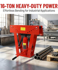 Heavy Duty 16 Ton Manual Hydraulic Pipe Bender With Eight Dies in red, adjustable rollers, automotive exhaust fabrication use