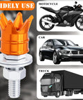 Cool Crown License Plate Screws 4 Pack Anti Theft Fasteners In Aluminum Alloy And Stainless Steel Orange Universal Fit shown for car, motorcycle, truck