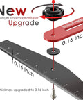 Close-up of Premium Adjustable Stair Tread Template showing 0.16 inch thickness upgrade, adjustable gauge, and measurement markings.