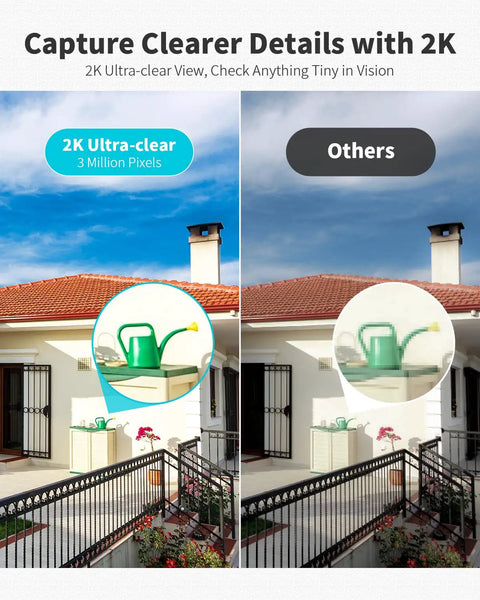 Comparison of outdoor views using Outdoor Wireless Security Camera With 2K Color Night Vision Solar Powered Spotlight.