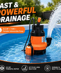 Heavy Duty Workhorse Submersible Sump Pump Featuring Reliable Automatic Float Switch For Rapid No Sweat Water Drainage With 0.5Hp 110V High Capacity Motor in use.