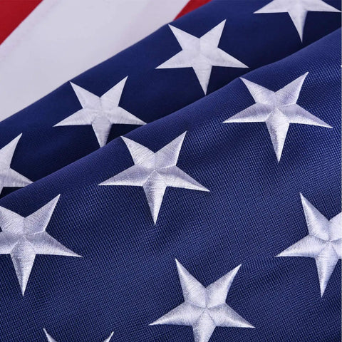 Close-up of embroidered stars on Heavy Duty 3x5 Outdoor American Flag Built To Last In High Wind With UV Protection