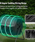 43 Gallon Outdoor Dual Chamber Compost Bin With Fast Assembly Tumbler For Quick Kitchen And Garden Waste Recycling Gloves Included Weatherproof Black Easy Box To Compost In Minutes with 360-degree tumbling stirring design.