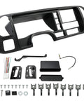 ECOTRIC black double-din dash panel kit with wiring harness and mounting hardware for 1995–2002 GM trucks