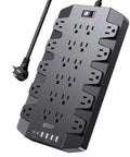 Massive 28 In 1 Power Strip Surge Protector With 22 Outlets, 2 USB C Ports, 4 USB A Ports, 1875 Watts And 15 Amps, 2100 Joule Surge Protection, Six And A Half Foot Extension Cord, Wall Mount Holes For Home Office Dorm Gaming, angled view