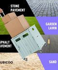 Folding Utility Cart With Lid Portable Rolling Handcart on Four Swivel Wheels over various terrains with boxes stacked