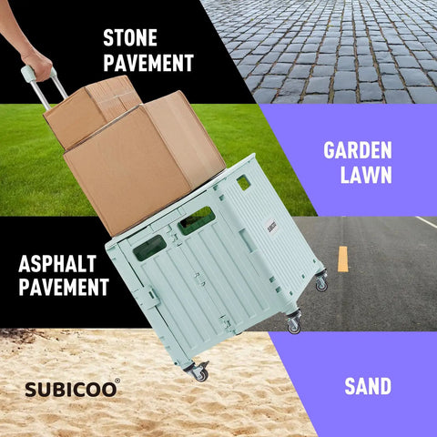 Folding Utility Cart With Lid Portable Rolling Handcart on Four Swivel Wheels over various terrains with boxes stacked