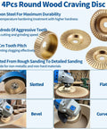 4pc round wood carving discs from 15 Piece Pro Grade Wood Carving Kit For Angle Grinders 4 Inch To 4.5 Inch, carbon steel, various types