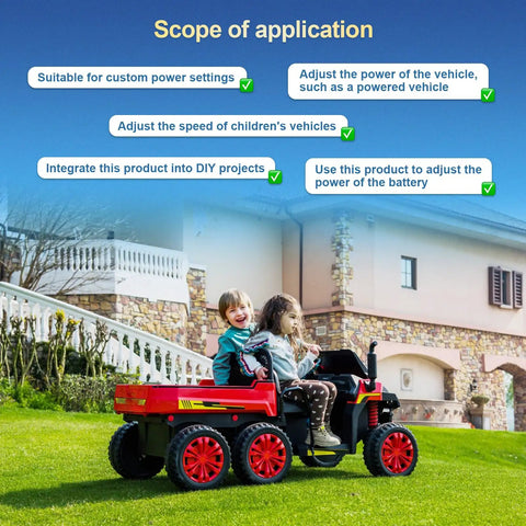 Children riding toy vehicle outdoors highlighting Brushed DC Motor PWM Speed Controller 7-70V 30A Adjustable Variable Speed Module