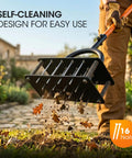 Manual Lawn Aerator With 16 Sharp Spikes In 4x4 Layout Self Cleaning Core Aerator shown ejecting soil in a garden