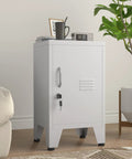 24.4 Inch High Metal Locker Cabinet With One Door And Adjustable Shelves, Free Standing Pantry Storage in a living room setting