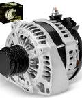 Upgraded 170A 12V Alternator With 6-Groove Decoupler Pulley For Chevy Silverado 1500 2014-2018 4.3L 5.3L 6.2L Camaro 2016-2018 Tahoe Suburban Escalade 2015-2019 CW Rotation OE Reference 22949467, showing side view and packaging box.