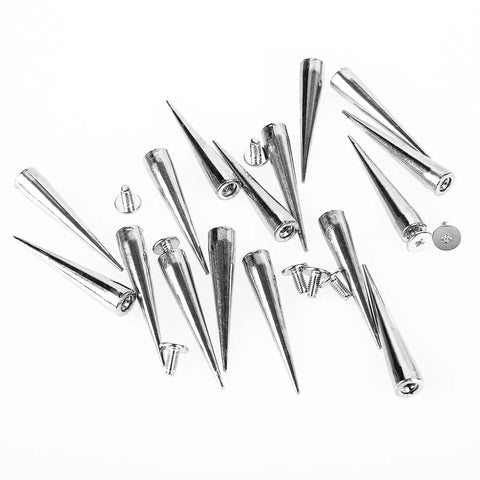 Badass 30 Pack Silver Cone Spikes And Heavy Duty 40Mm Screwback Rivets For Leather Jackets Punk Clothing Rock Accessory Hardware Reusable Embellishment Kit on a white background.