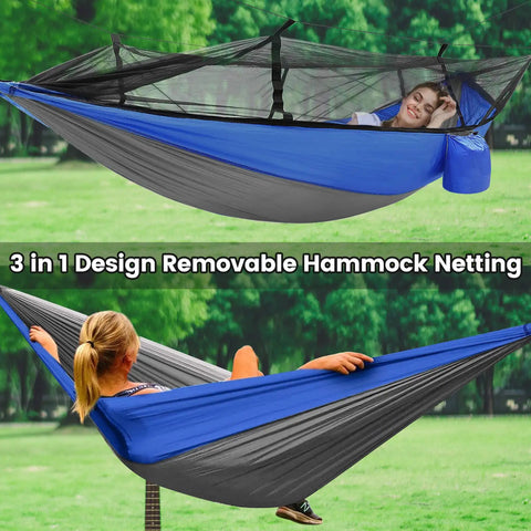 Go To Camping Hammock With Mosquito Net And Rain Fly Portable Nylon Hammock Tent with tree straps and storage bag