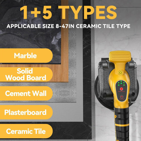 Cordless Tile Vibration Tool With 5 Speed Settings For Leveling Floors And Walls, 20V Battery Compatible shown on different surfaces
