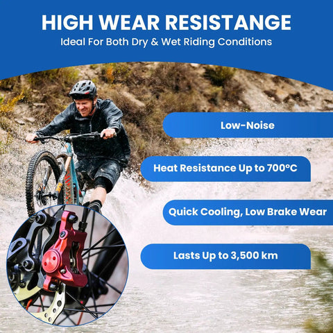 Cyclist using 4 Pairs Bike Disc Brake Pads With Installation Toolkit, High Performance Organic Resin Copper Fiber Pads for Quiet Braking