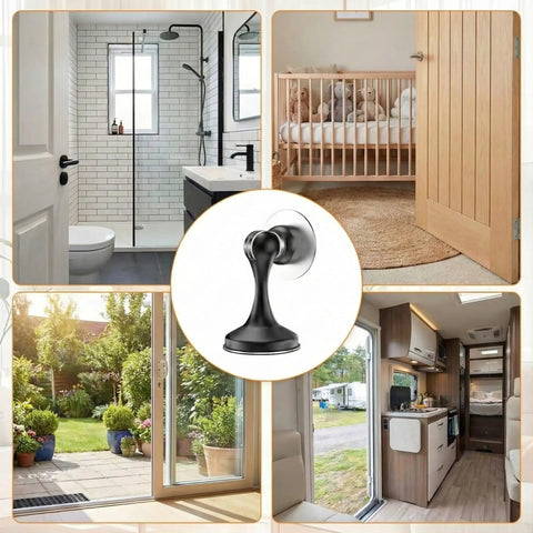 Heavy Duty Matte Black Magnetic Door Stopper 2 Pack Multi Angle Wall Guard, suitable for various indoor settings.