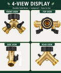 Heavy Duty Garden Hose Splitter 2 Way Brass Y Splitter With 2 Valves And 2 Extra Rubber Washers Solid Brass Water Splitter For Dual Watering Easy On Off Controls Durable Industrial Grade, 4-view display