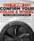Tesla Model 3 Wheel Curb Rash And Scratch Repair Kit With Color Matched Touch Up Paint For Gray Warp Rims, 19-inch black 5-spoke wheel image.