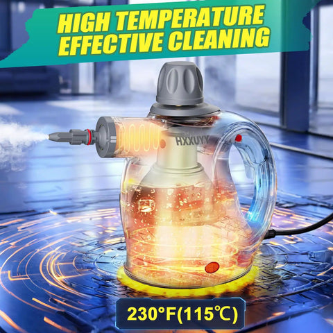 Hella Efficient Handheld Pressurized Steam Cleaner With Auto Spray Mode And 13 Piece Kit for effective hot vapor cleaning.