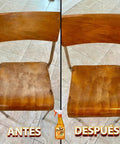 Orange Oil Wood Polish And Cleaner For Furniture And Teak 2 Step Wood Care Kit With Beeswax on chair before and after use