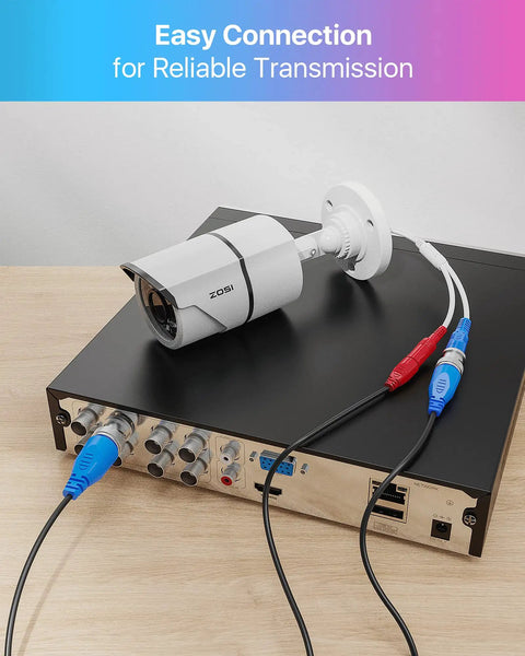 4 Pack 100 Foot BNC Video Power Cables for CCTV Security Cameras and DVR Systems displayed with connectors