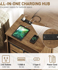 Top Shelf Farmhouse End Table With Built In Charging Station And Two Deep Storage Drawers Set Of Two showing charging hub with USB ports.