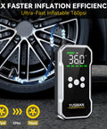 Beast 8000A Jump Starter With Air Compressor And 160 PSI inflates car tire with digital display on pavement