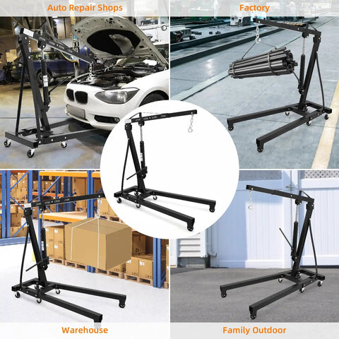 Shop Certified 2 Ton Hydraulic Engine Hoist Cherry Picker For Classic Rides lifting automotive parts in various settings.