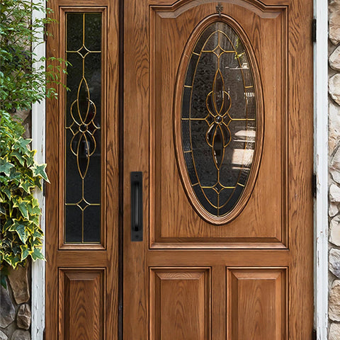 16 Pack Barn Door Handles With Screws For Quick Install on wooden door with oval glass panel