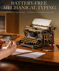 3D Wooden Puzzle for Adults Immersive 12 Hour Typewriter Model Kit on desk with assembly pieces and manual