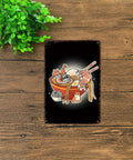 Dope Vintage Kitty Ramen Metal Sign For Home Office And Garage Decor, 8x12 Inch Tin Wall Art with cats in a ramen bowl on wood