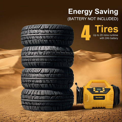 Cordless Tire Inflator Deflator With 160 PSI High Pressure Digital Gauge Auto Shut Off LED Light Compatible With DeWalt 20V Max Battery against desert backdrop