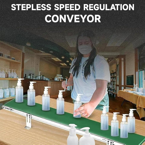 Desktop Pvc Conveyor Belt With Automatic Counter And Adjustable Speed Cargo Lane, Tough Little Workhorse Rig Doing Heavy Lifting For Smooth Factory Packing And Assembly Setup with bottles