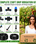 230 Feet Drip Irrigation Kit With Quick Push To Connect No Tool Setup Auto Garden Watering System Includes 33 Feet Of One Half Inch Tubing And 197 Feet Of One Quarter Inch Tubing For Raised Beds Lawns And Greenhouses.