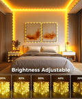 Color Changing Rope Lights Outdoor 33ft 100 LED String Lights With Plug And Remote Waterproof Twinkle Rope Light showcased in bedroom setup.