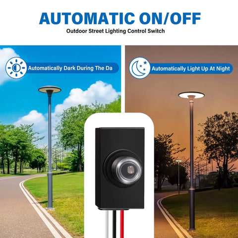 Dusk to dawn control switch with photo of day and night street lighting for 3 Pack No Brainer Dusk To Dawn Sensor For Outdoor Lighting 120 To 277V Photocell Light Sensor Hardwired For Post Lights And Exterior Fixtures