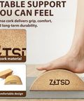 Reversible Half Moon Cork Yoga Block Pair Solid Game Changer Balance Trainer For Steady Moves And Epic Wobble Vibes Natural Cork Build with foot on block.